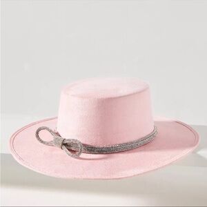 ASN Women’s Anthropologie Diamond Bow Boater Pink Hat Crystal Detail one size